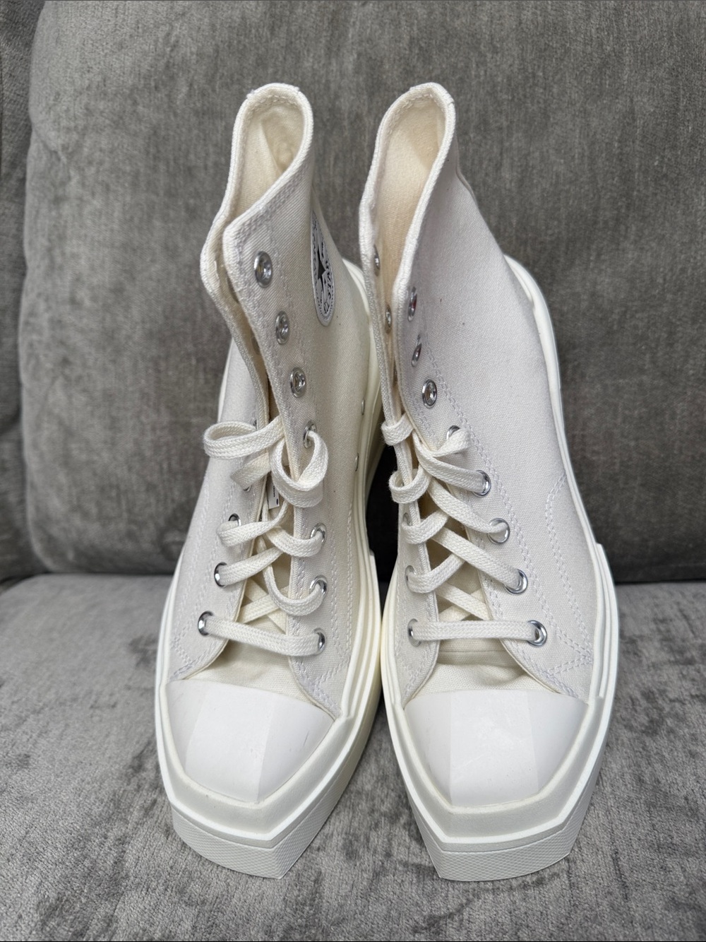 Women’s Cream High-Top Canvas Ankle Boots with Platform Sole